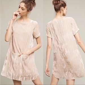 Floreat by Anthropologie Crinkle Crushed Velvet Dress Blush Pink Nude